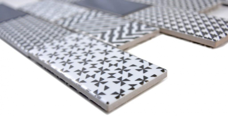 Piastrella a mosaico in ceramica bianca grigia nera Subway tile backsplash MOS26M-0301_f