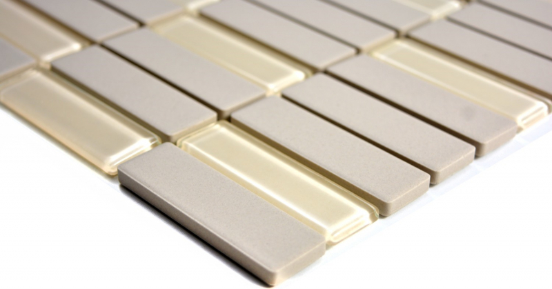 Piastrella di mosaico decorata a mano in ceramica aste beige chiaro non smaltato piatto doccia in vetro MOS24-1212-R10_m