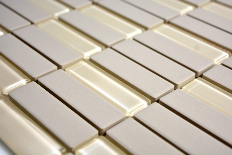 Piastrella di mosaico decorata a mano in ceramica aste beige chiaro non smaltato piatto doccia in vetro MOS24-1212-R10_m