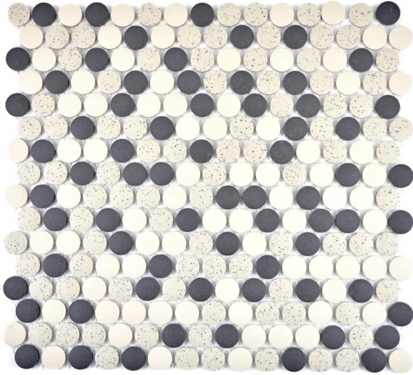 Piastrella di mosaico a mano in ceramica beige nero bottone piatto doccia piastrella pavimento non smaltato MOS10-0113-R10_m