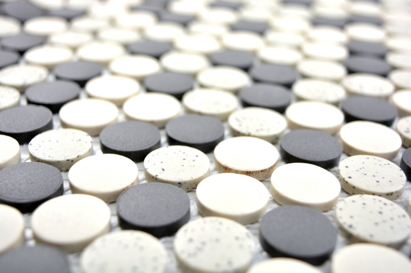 Piastrella di mosaico a mano in ceramica beige nero bottone piatto doccia piastrella pavimento non smaltato MOS10-0113-R10_m
