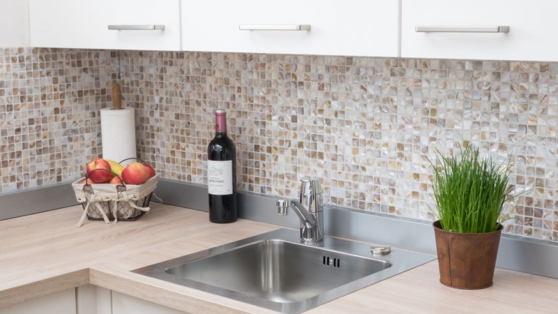 Mosaico in madreperla Mosaico a conchiglia bianco beige chiaro doccia a parete MOS150-SM203