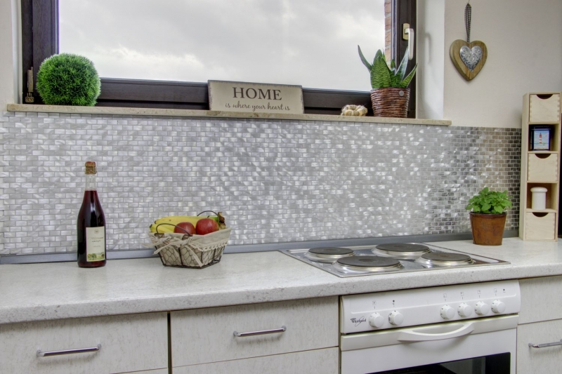 Piastrella a mosaico Alluminio argento Mattone piastrella backsplash parete cucina MOS48-0204
