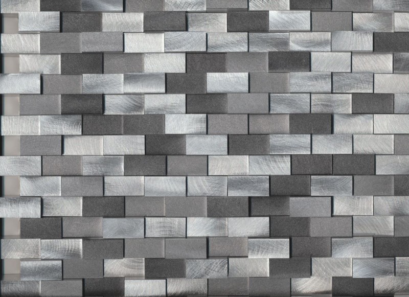 Piastrella a mosaico Aluminium Brick 3D argento nero backsplash MOS49-0208
