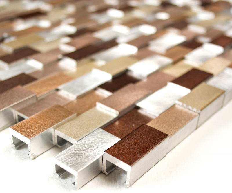 Piastrella a mosaico Aluminium Brick 3D argento rame backsplash MOS49-0207