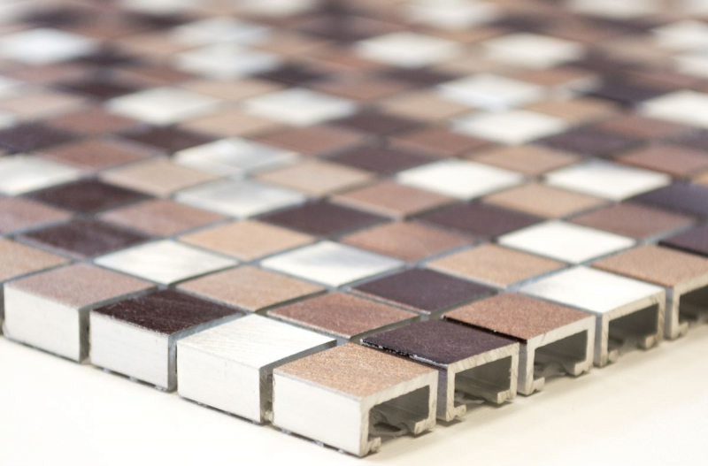 Campione a mano di mosaico alluminio beige marrone alluminio alu rame piastrelle backsplash cucina MOS49-A971_m