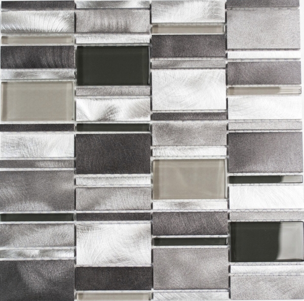 Mosaico in alluminio combinato con mosaico di vetro chiaro grigio per cucina MOS49-0204