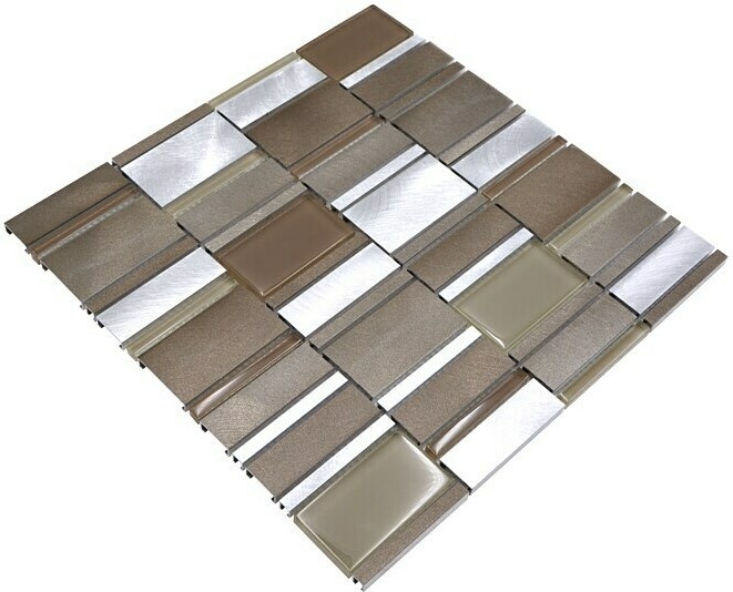 Mosaico in alluminio combinato con mosaico di vetro beige marrone MOS49-1202