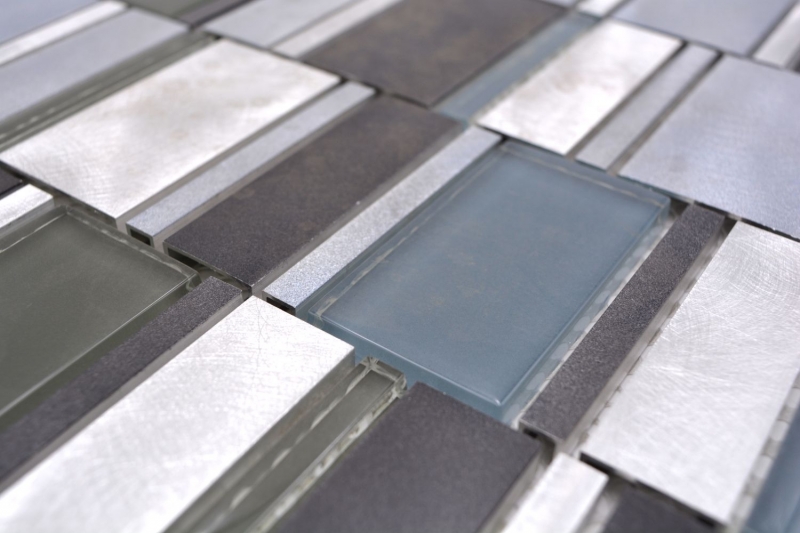 Mosaico in alluminio combinato con mosaico di vetro marrone MOS49-0205
