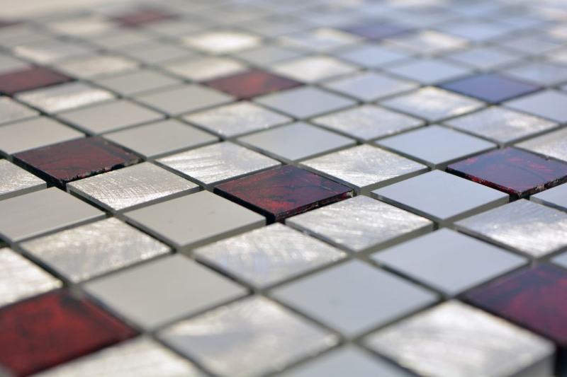 Piastrella di mosaico dipinta a mano alluminio traslucido alluminio vetro mosaico Cristallo argento rosso MOS49-O301F_m