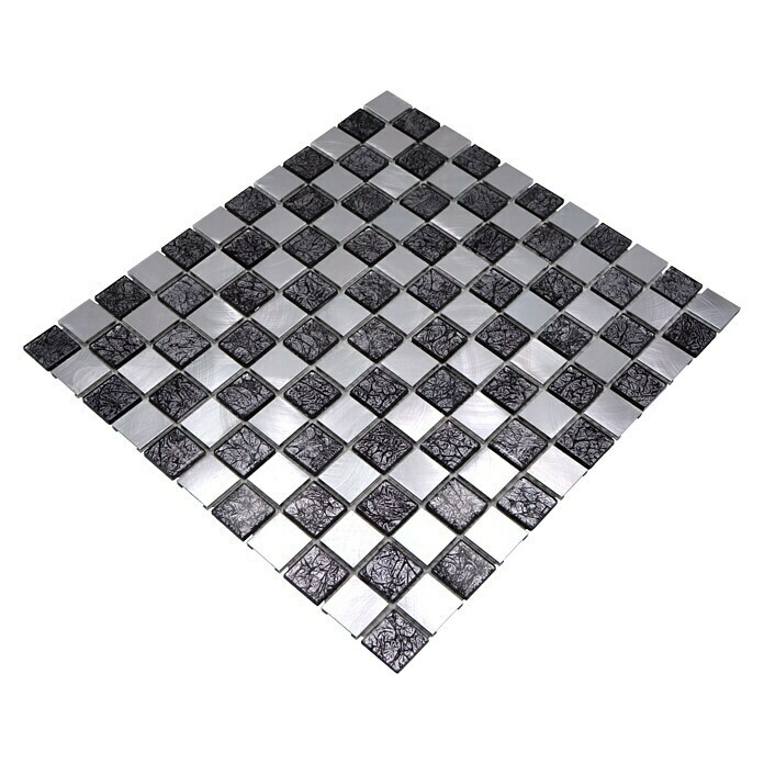 Piastrella di mosaico in alluminio vetro mosaico a scacchiera nero antracite argento MOS49-0302