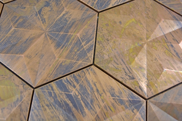 Piastrella di mosaico decorata a mano in rame esagono 3D cucina marroneMOS49-1516_m