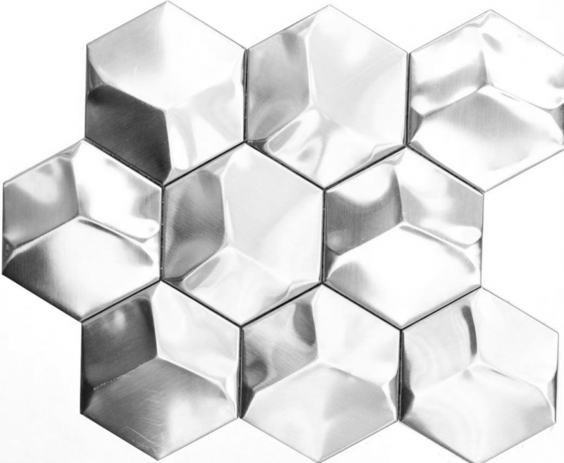 Piastrella a mosaico decorata a mano in acciaio inox esagono dargento 3D acciaio spazzolato backsplash cucina MOS129-HXM20SD_m
