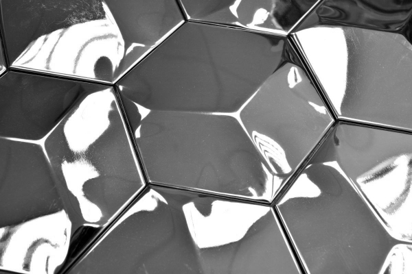 Piastrella a mosaico decorata a mano acciaio inox esagono argento 3D acciaio lucido MOS129-HXM10SG_m