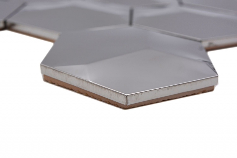 Piastrella di mosaico in acciaio inox esagono dargento 3D lucido parete della cucina MOS129-HXM10SG