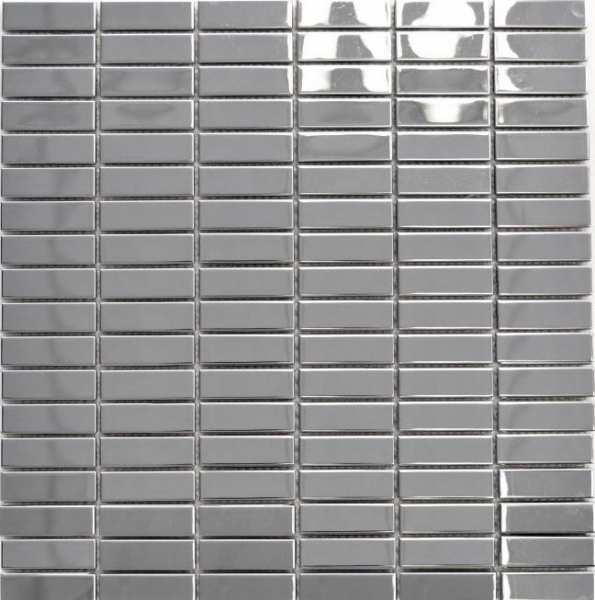 Piastrella di mosaico dipinta a mano in acciaio inox argento rettangolo acciaio argento lucido MOS129-0215_m