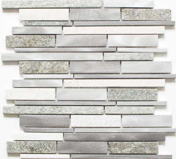 Piastrella di mosaico dipinta a mano quarzite pietra naturale alluminio grigio argento beige chiaro composito MOS49-XSA535_m