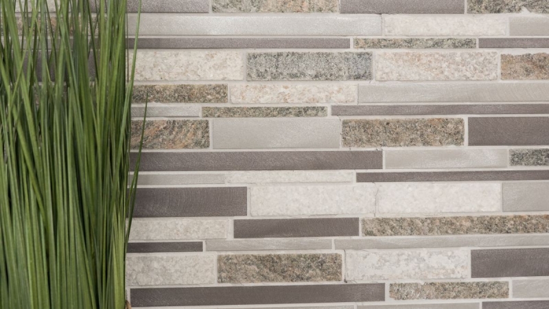 Piastrella a mosaico quarzite pietra naturale alluminio grigio argento beige chiaro striscia composita piastrella backsplash muro - MOS49-XSA535