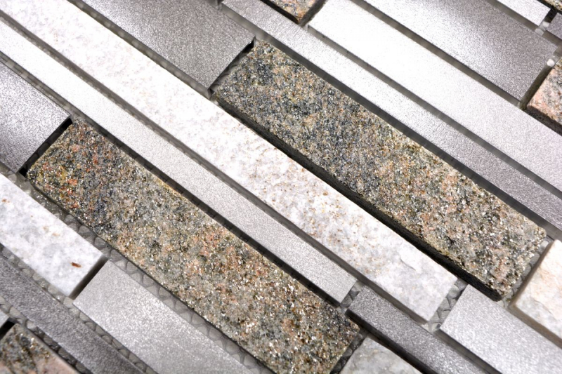 Piastrella di mosaico dipinta a mano quarzite pietra naturale alluminio grigio argento beige chiaro composito MOS49-XSA535_m