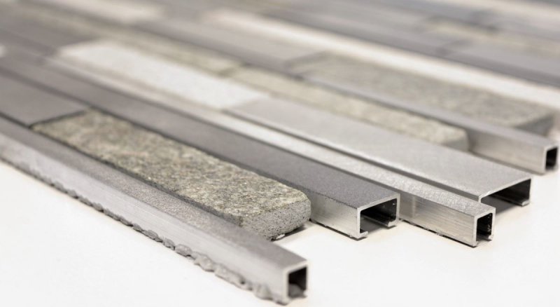 Piastrella di mosaico dipinta a mano quarzite pietra naturale alluminio grigio argento beige chiaro composito MOS49-XSA535_m