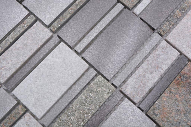 Piastrella a mosaico quarzite pietra naturale alluminio grigio argento beige chiaro backsplash MOS49-505