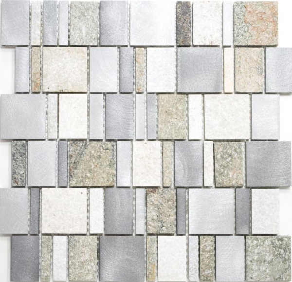Piastrella di mosaico dipinta a mano quarzite pietra naturale alluminio grigio argento beige chiaro rettangolo MOS49-515_m