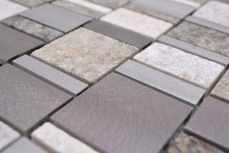 Piastrella a mosaico quarzite pietra naturale alluminio grigio argento beige chiaro backsplash MOS49-515