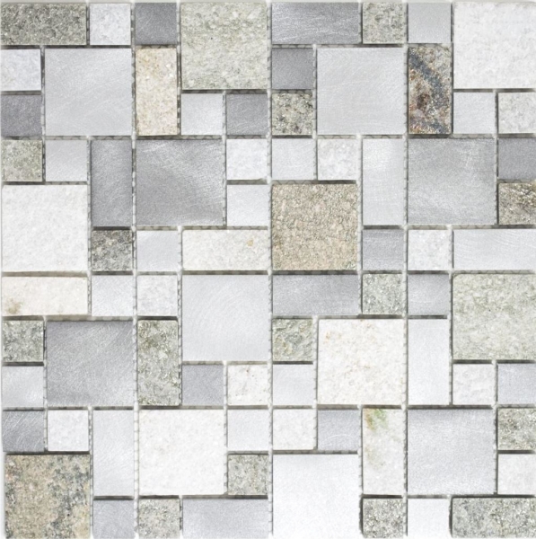 Piastrella a mosaico quarzite pietra naturale alluminio grigio argento beige chiaro combinazione MOS49-525