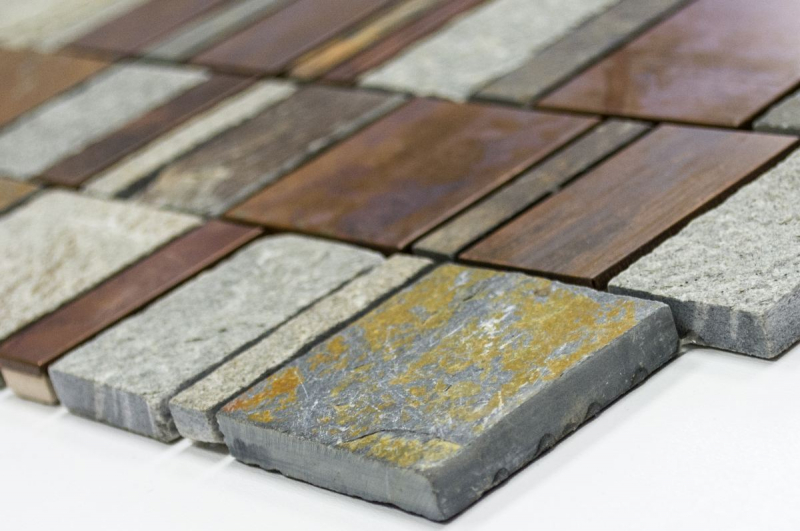 Piastrella a mosaico decorata a mano rame grigio ruggine rame rettangolare pietra backsplash cucina MOS47-585_m