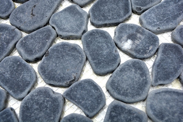 Piastrella di mosaico fiume ciottolo pietra taglio nero MOS30-0302_f