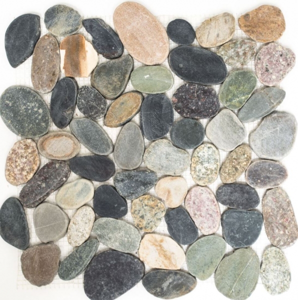 Piastrella di mosaico fiume ciottolo pietra taglio bianco-giallo MOS30-0104_f