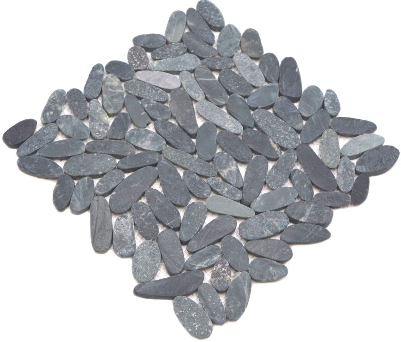Ciottoli di fiume Ciottoli di pietra tagliati neri Grigio scuro antracite Piatto doccia Piastrella backsplash Cucina - MOS30-IN24