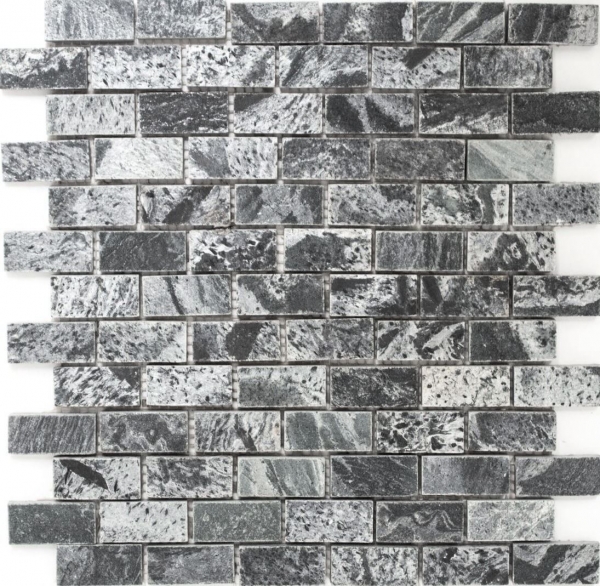 Piastrella a mosaico Quarzite pietra naturale Mattone grigio argento lucido MOS28-0202_C_f