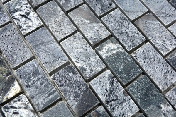 Piastrella di mosaico modellata a mano Pietra naturale quarzite Mattone grigio argento lucido MOS28-0202_C_m