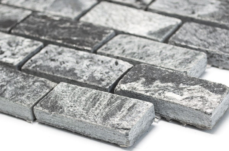 Piastrella a mosaico Quarzite pietra naturale Mattone grigio argento lucido MOS28-0202_C_f