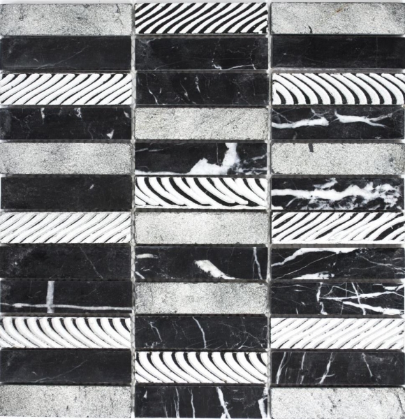 Piastrella di mosaico decorata a mano in marmo pietra naturale rettangolo in pietra argento nero MOS40-STN89_m