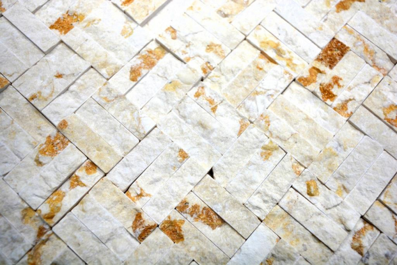 Piastrella di mosaico marmo pietra naturale parquet Splitface sunny beige 3 D MOS42-x3d63_f