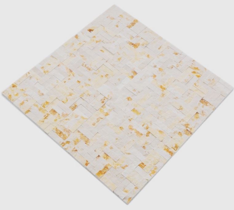 Muro di marmo a spacco mosaico in pietra naturale parquet sunny beige 3D look - MOS42-x3d63