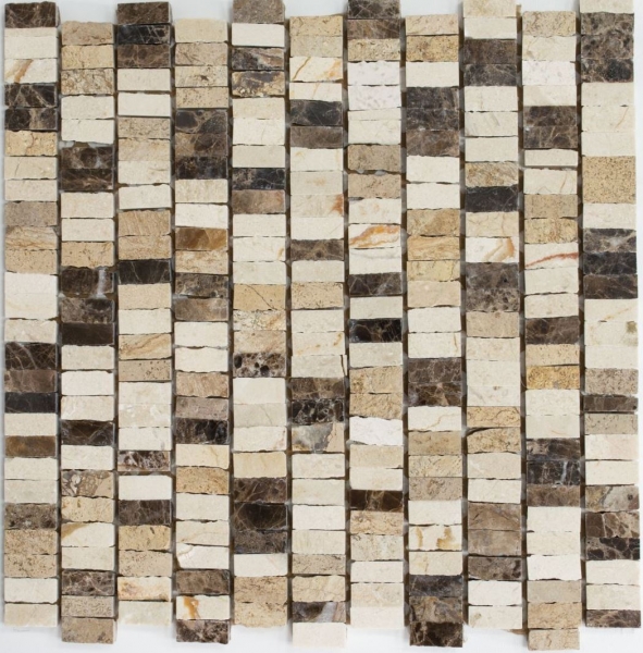 Piastrella di mosaico modellata a mano marmo pietra naturale tondini beige Tappeto Crema Marfil Dark Emperador levigato MOSSopo-M10-VH21_m