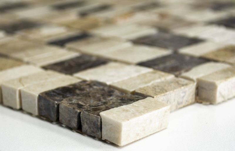 Piastrella di mosaico modellata a mano marmo pietra naturale tondini beige Tappeto Crema Marfil Dark Emperador levigato MOSSopo-M10-VH21_m