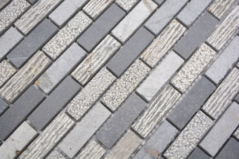 Mosaico di marmo pietra naturale grigio cemento grigio antracite mattone mattone look scultura piastrelle backsplash cucina - MOS40-B49