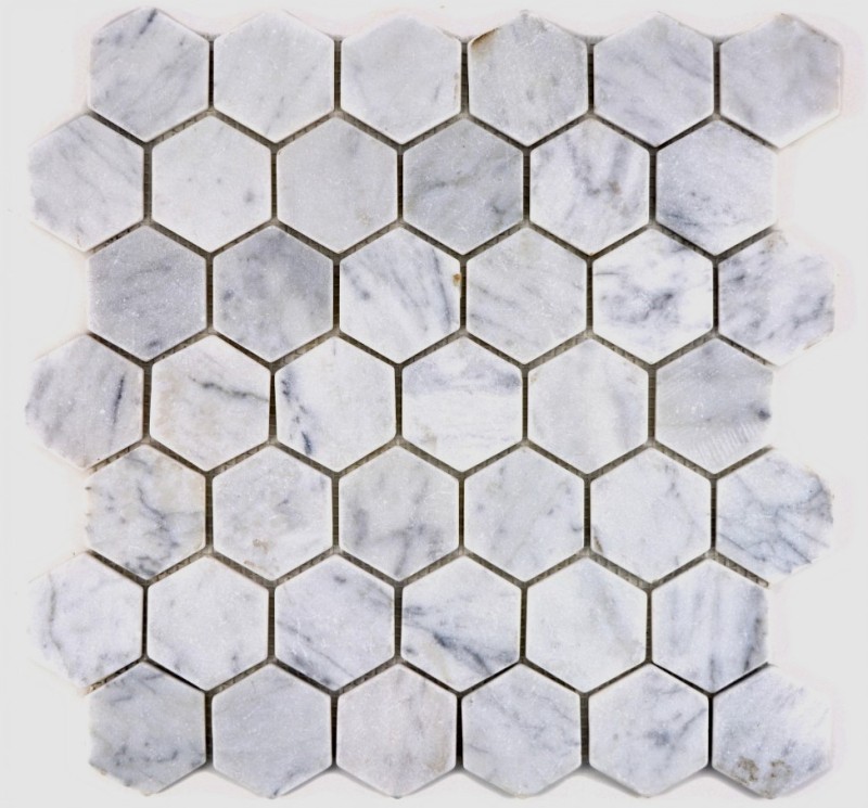 Campione a mano piastrella di mosaico marmo pietra naturale esagono marmo bianco Carrara look MOS44-0103_m