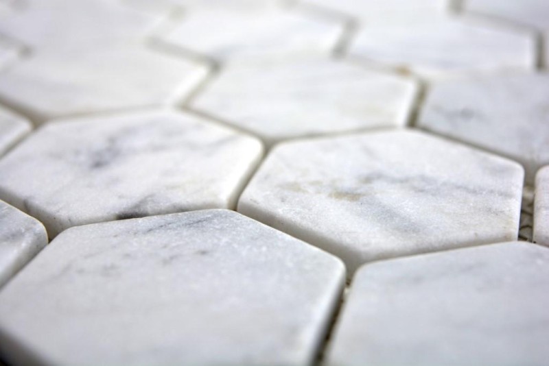 Piastrella di marmo a mosaico pietra naturale esagono bianco antracite Carrara look backsplash wall tile - MOS44-0103