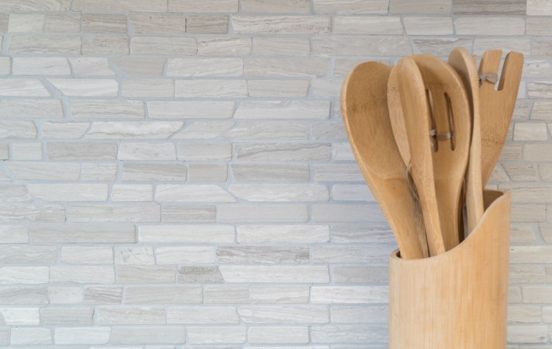 Mosaico di marmo pietra naturale mattone composito aste grigio chiaro strisce rivestimento parete splashback - MOS40-MOSBrick2012