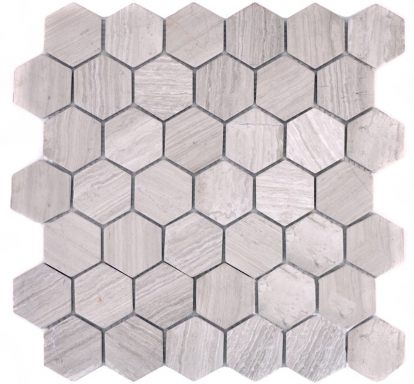 Piastrella di mosaico dipinta a mano marmo pietra naturale esagono marmo grigio righe MOS44-1205_m