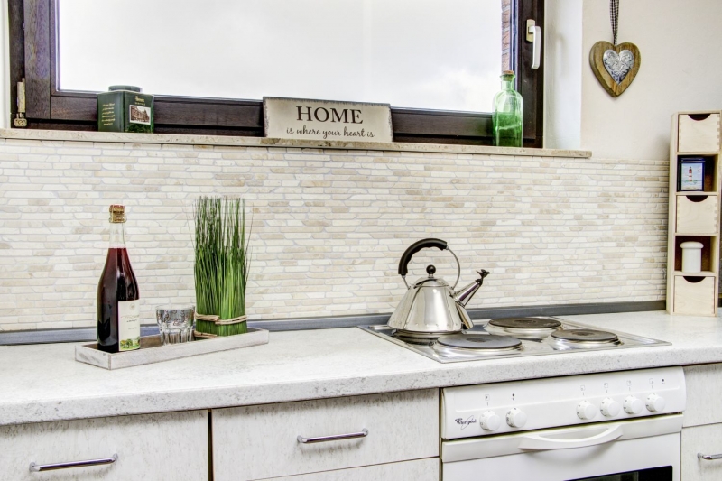 Mosaico di marmo pietra naturale composito aste crema bianco mattone alzatina cucina piastrelle - MOS40-0102