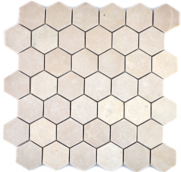 Piastrella di mosaico dipinta a mano marmo pietra naturale beige esagono marmo Botticino Anticato MOS42-1212_m