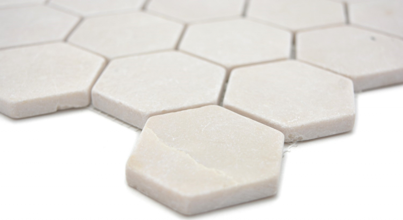 Piastrella di mosaico dipinta a mano marmo pietra naturale beige esagono marmo Botticino Anticato MOS42-1212_m