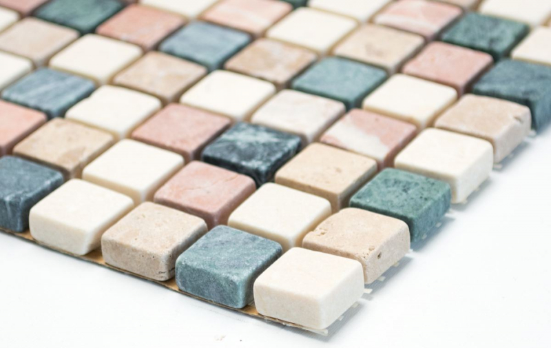 Piastrella di mosaico in marmo pietra naturale crema beige rosso verde casuale MOS38-1204_f