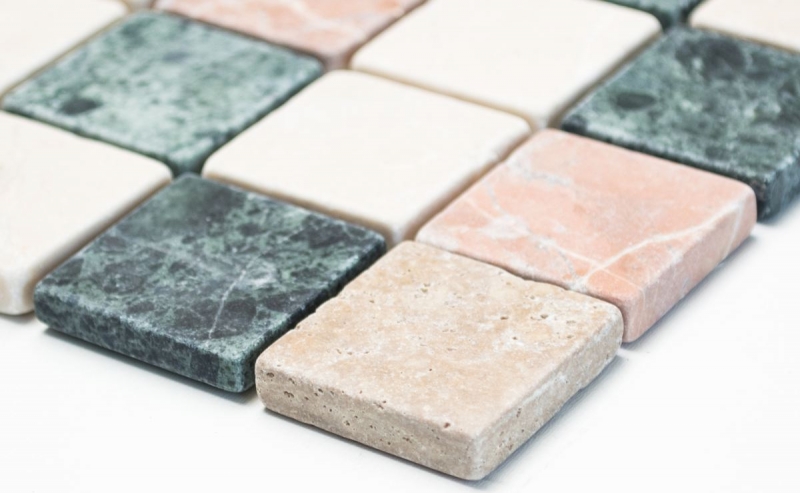 Piastrella di marmo a mosaico in pietra naturale crema beige rosso verde casuale schermo doccia - MOS42-1204